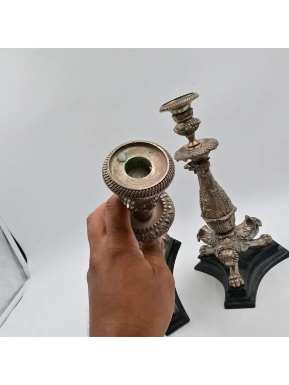 Silverplate Candlestick Holders Ornate Renaissance Lion Feet